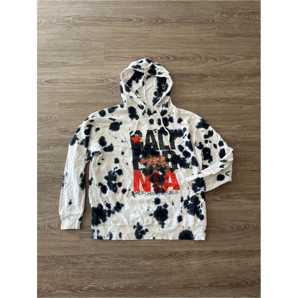 Caution To The Wind California Republic Hoodie Black White Tie Dye Womens Size L
